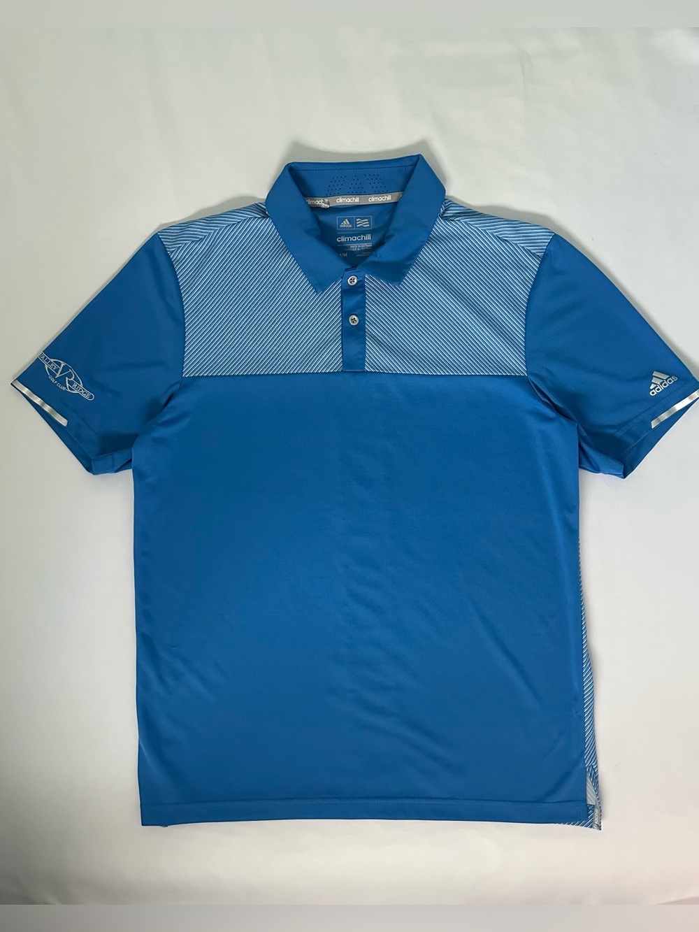 Adidas Blue Climachill Striped Pattern Polo Golf Shirt